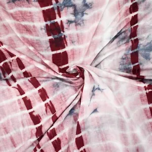 1 YD PC-Burgundy/Dusty Navy/White Tie Dye Rayon Jersey Knit Fabric