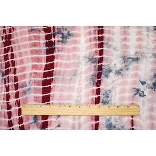 1 YD PC-Burgundy/Dusty Navy/White Tie Dye Rayon Jersey Knit Fabric