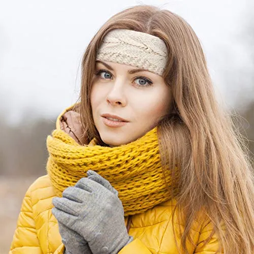 6 Pieces Winter Cable Knit Headband Fleece Lined Winter Ear Warmer Headband Wrap for Christmas Valentine’s Day Giving (Classic Colors)