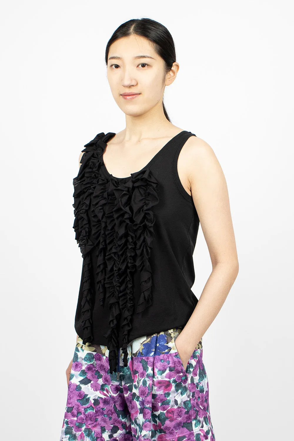 Asymmetric Ruffle Top Black