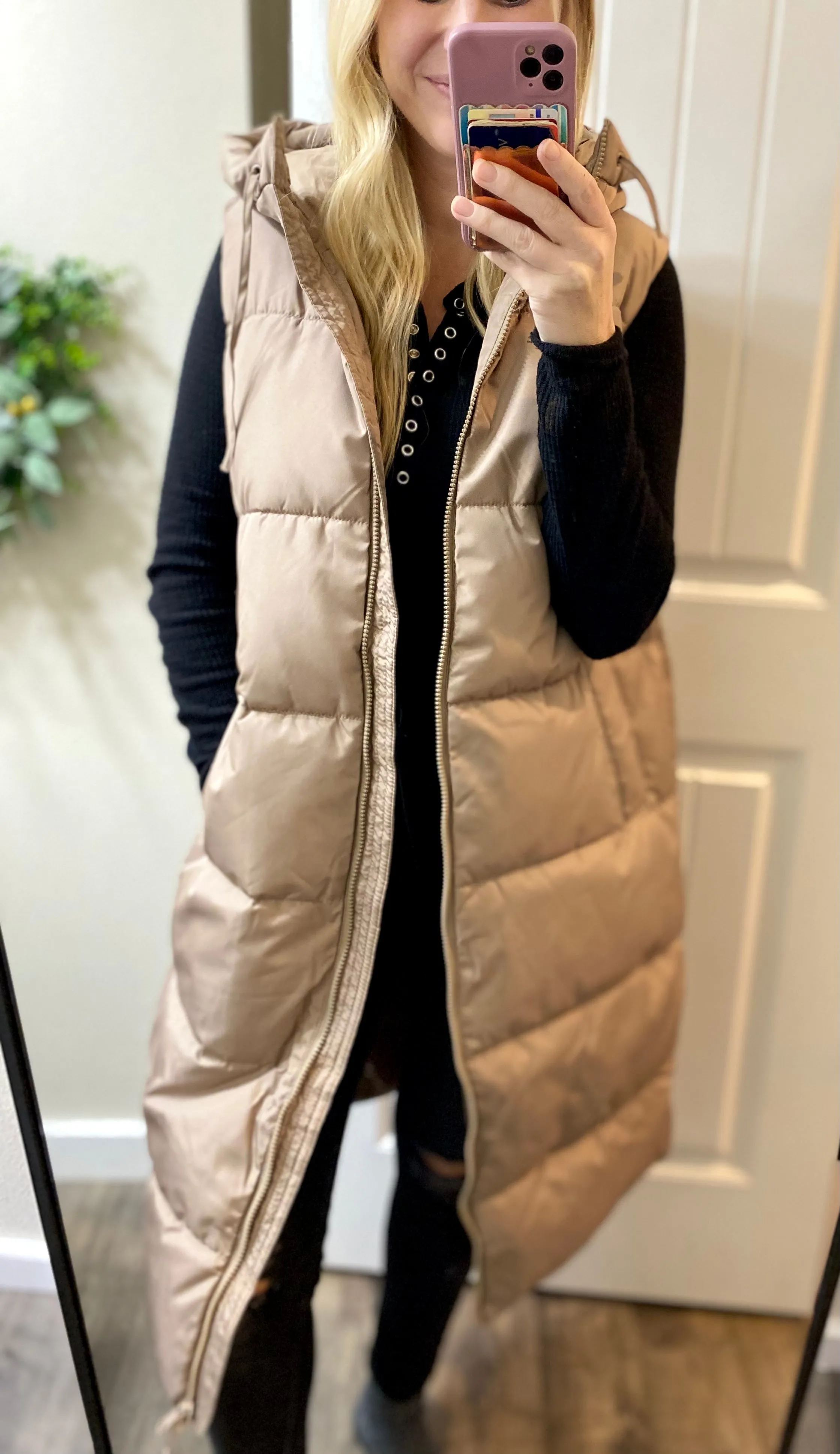 Beige Puff Oversized Long Vest