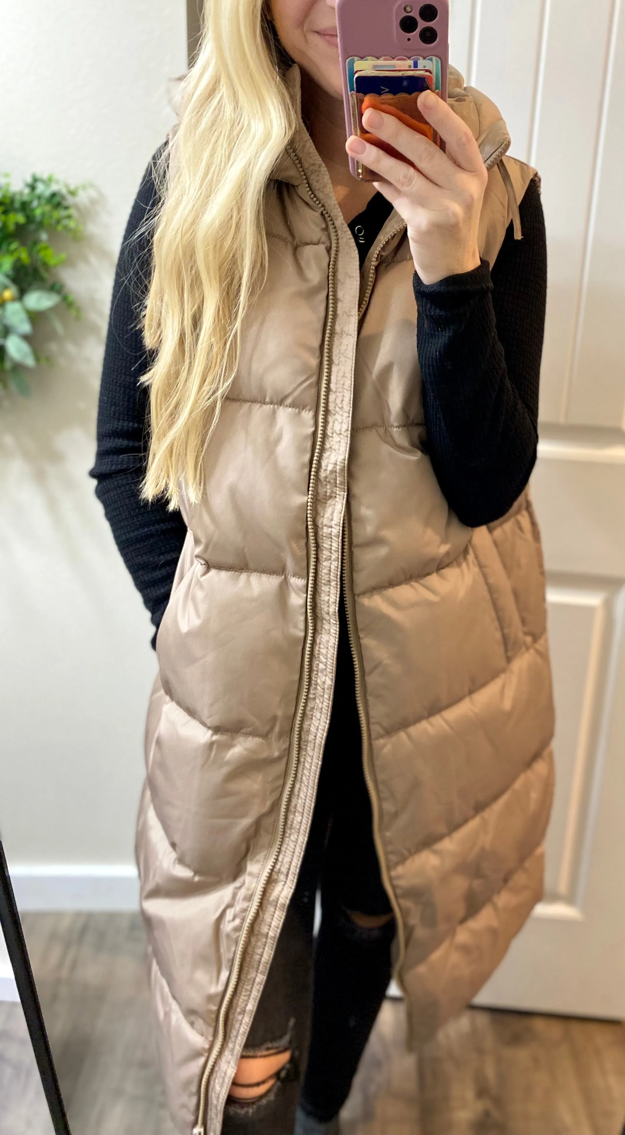 Beige Puff Oversized Long Vest