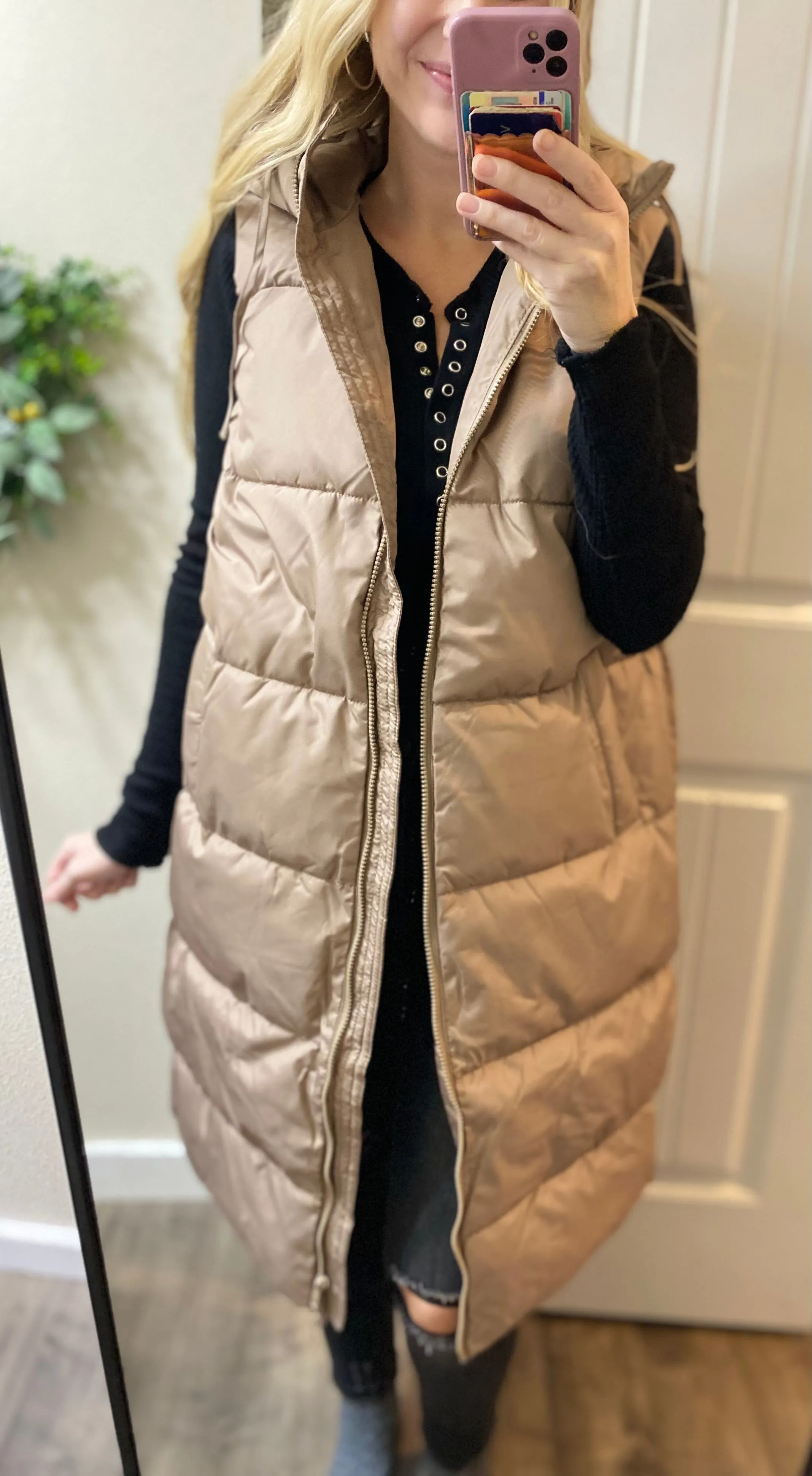 Beige Puff Oversized Long Vest