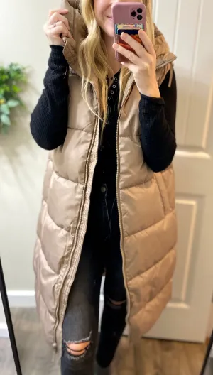 Beige Puff Oversized Long Vest