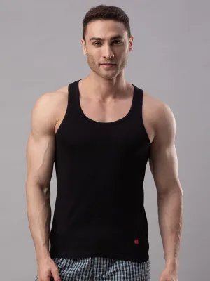 Black 100% Cotton Vest (Round Neck)- Underjeans By Spykar