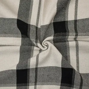 Black-White-Gray Melton Poly-Wool Single Sided Brushed Plaid Woven Fabric