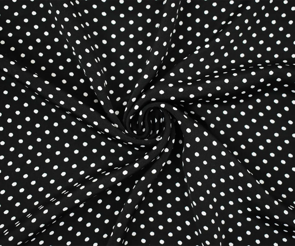 Black-White Polka Dot Printed Polyester Faille Woven Fabric