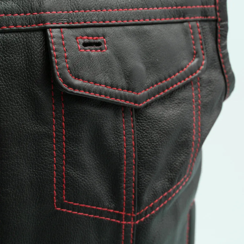 Black/Red Leather "The Cut" Vest