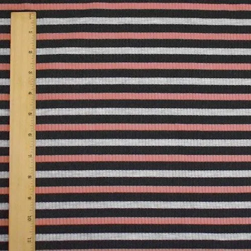 Black/Soft Peach/Gray Striped 4X2 Rib Knit Fabric