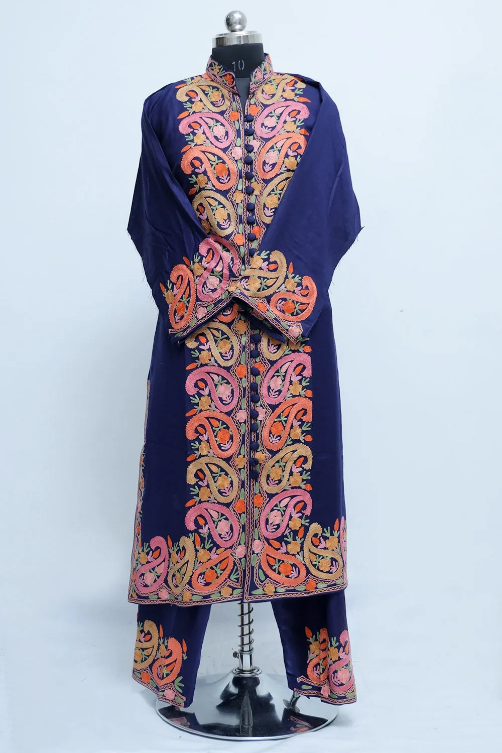 Blue Colour Kashmiri Designer Embroidered Semi-Stitched Palazzo Suit