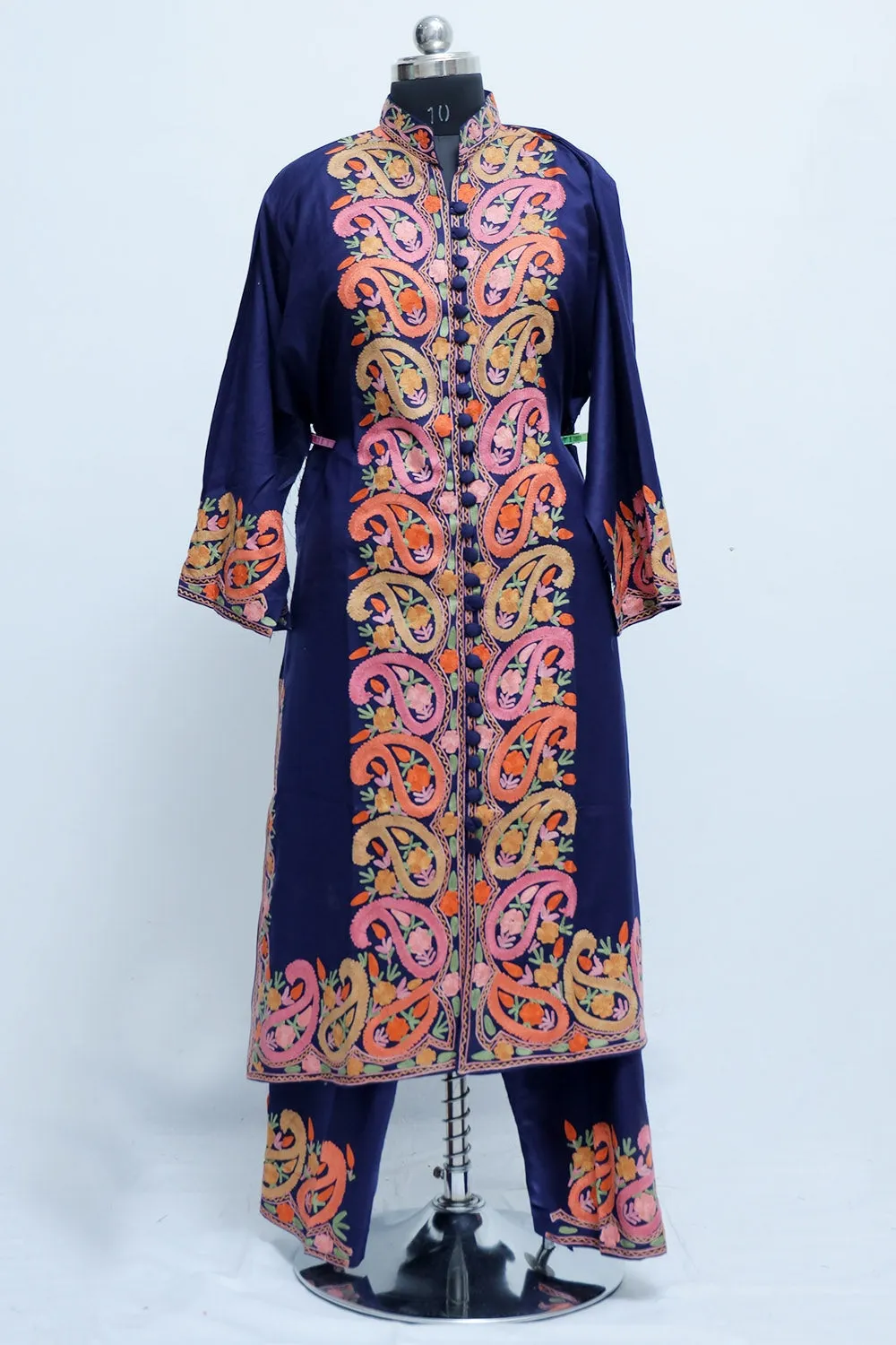 Blue Colour Kashmiri Designer Embroidered Semi-Stitched Palazzo Suit