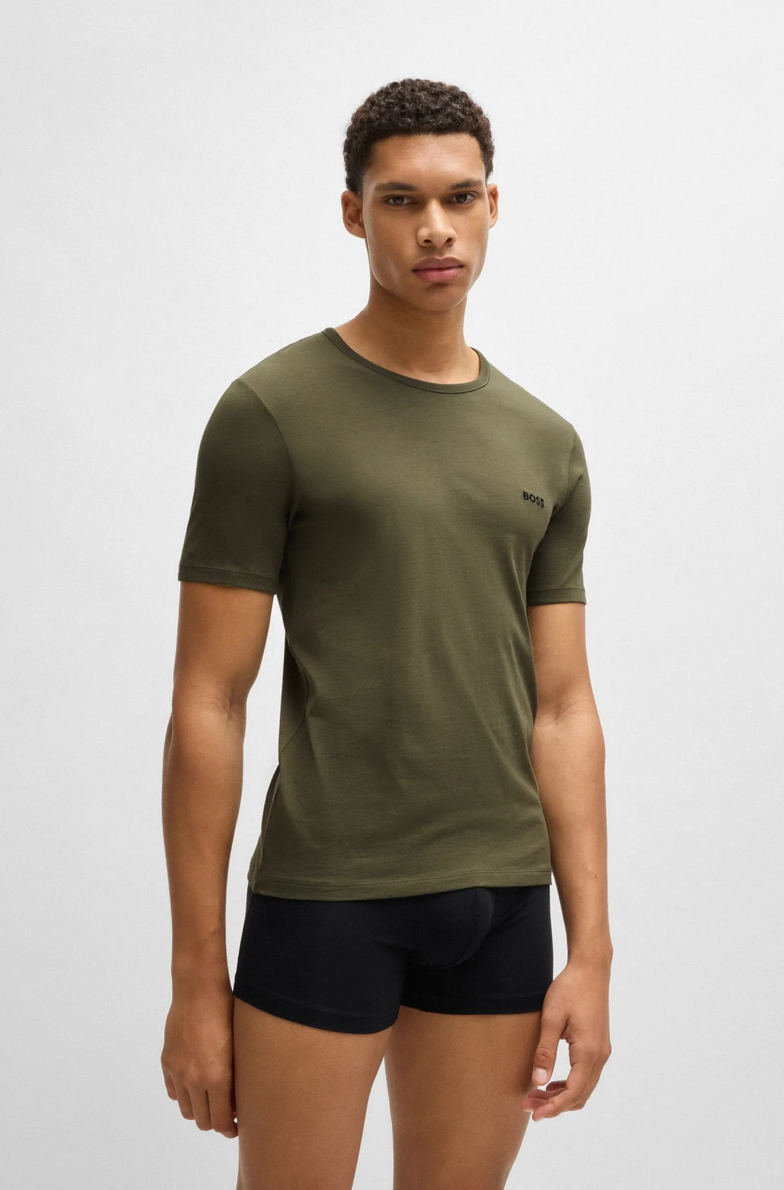 BOSS Men's 3 Pack Classic T-Shirts - Black/Green/ Beige