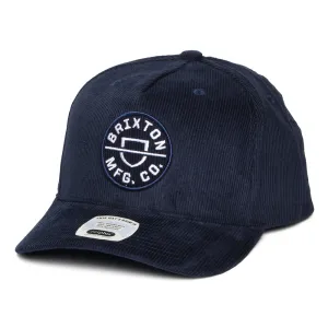 Brixton Hats Crest C NetPlus MP Corduroy Snapback Cap - Washed Navy