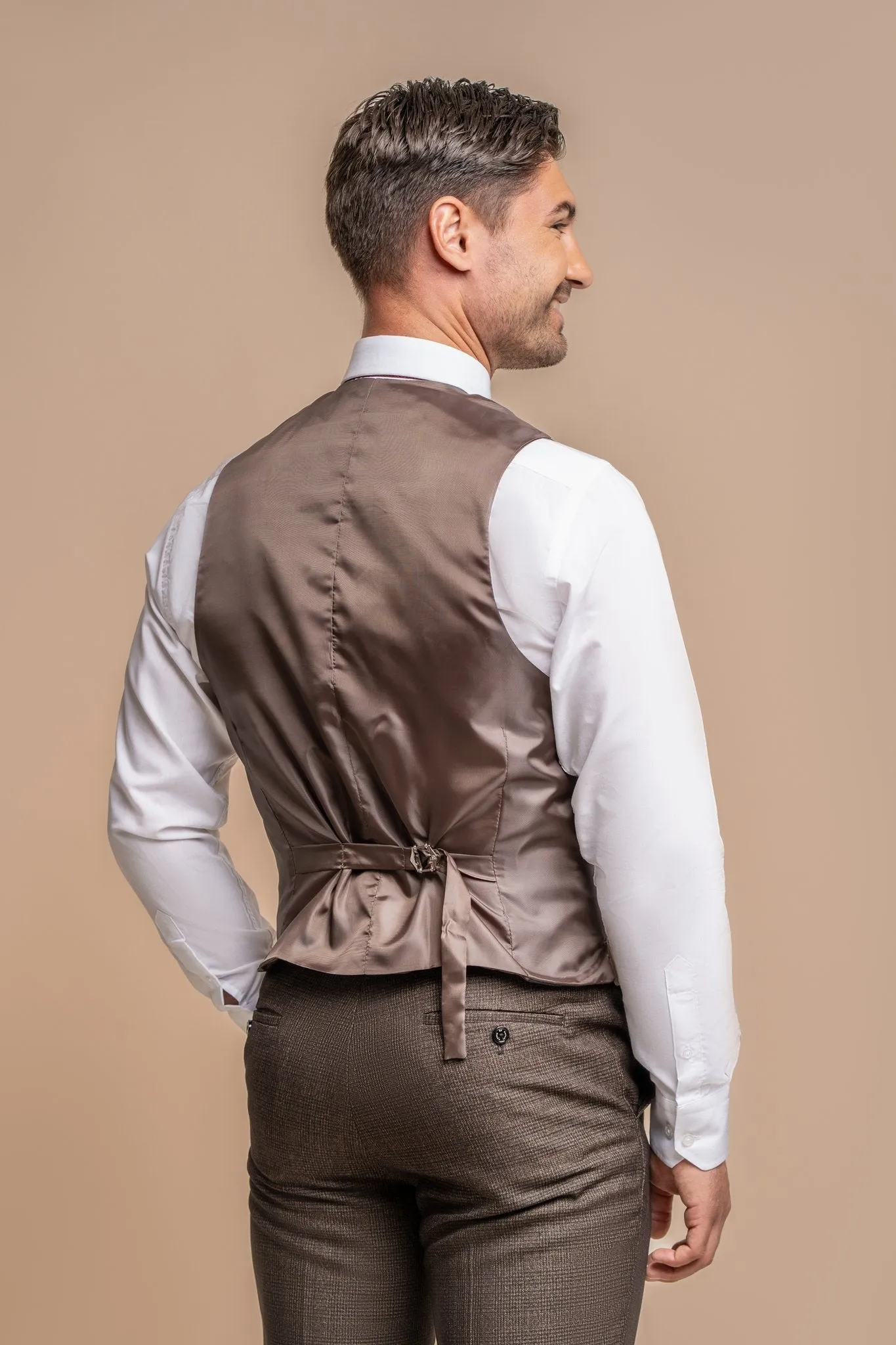 Caridi Brown with Lennox Beige Double Breasted Waistcoat