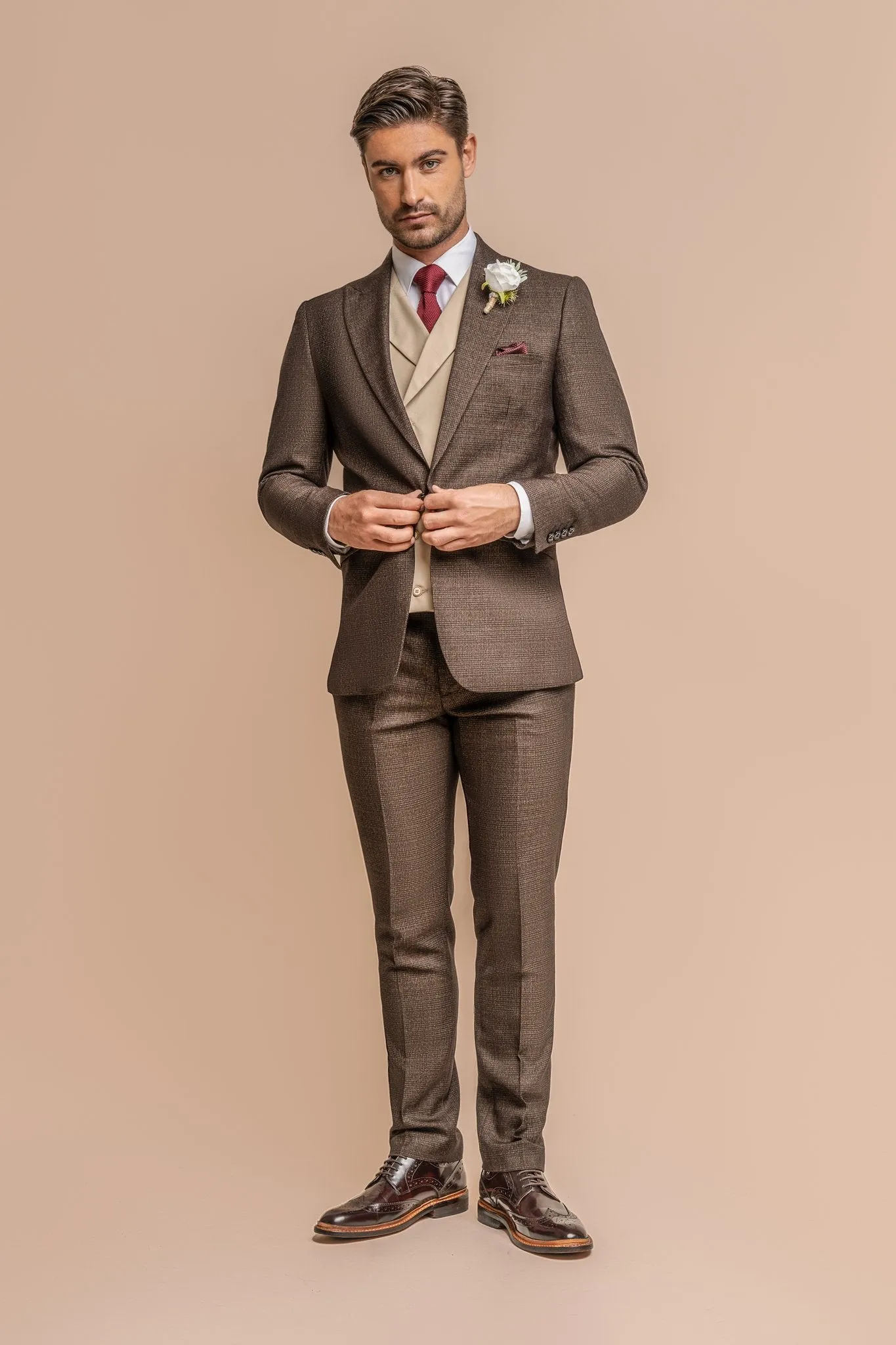 Caridi Brown with Lennox Beige Double Breasted Waistcoat