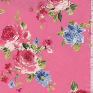 Coral Pink Floral Double Brushed Jersey Knit Fabric