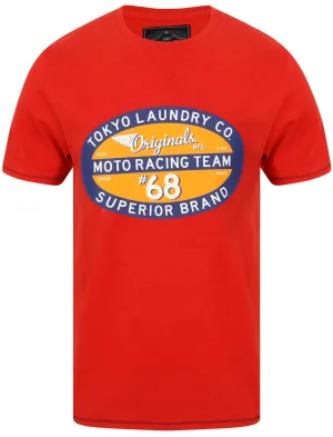 Daytona Racing Motif Cotton T-Shirt In Formula One Red - Tokyo Laundry