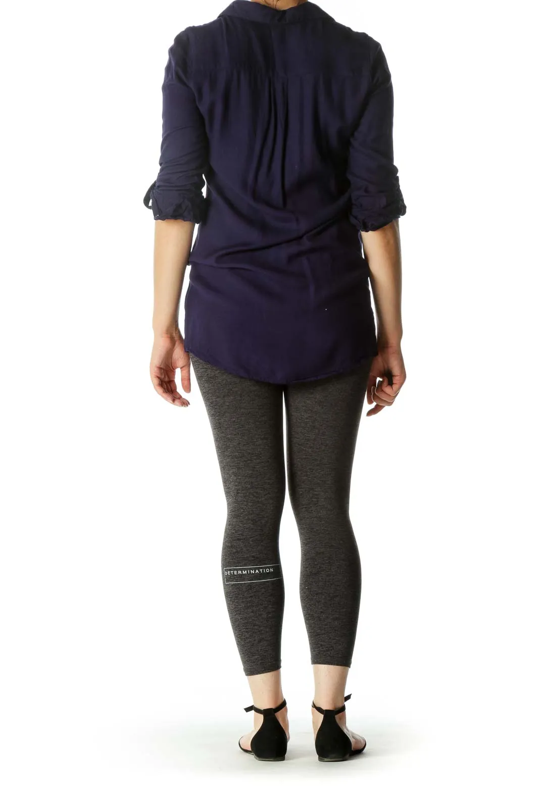 Deep Blue V-Neck Long Sleeve Long Soft Shirt