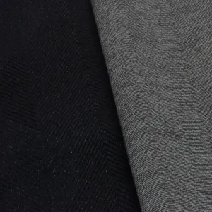 Deep Navy/Black Wool Blend Herringbone Double Knit Fabric