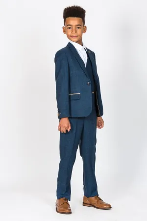 Dion Childrens Blue Tweed Check Three Piece Suit