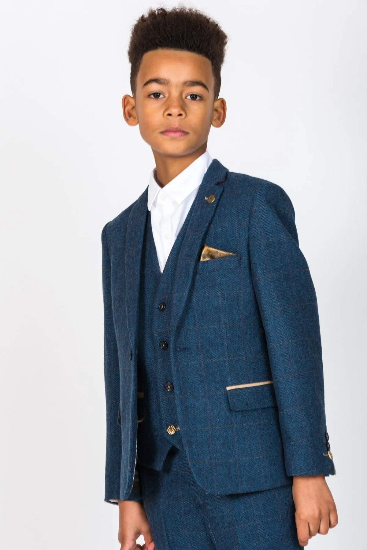 Dion Childrens Blue Tweed Check Three Piece Suit