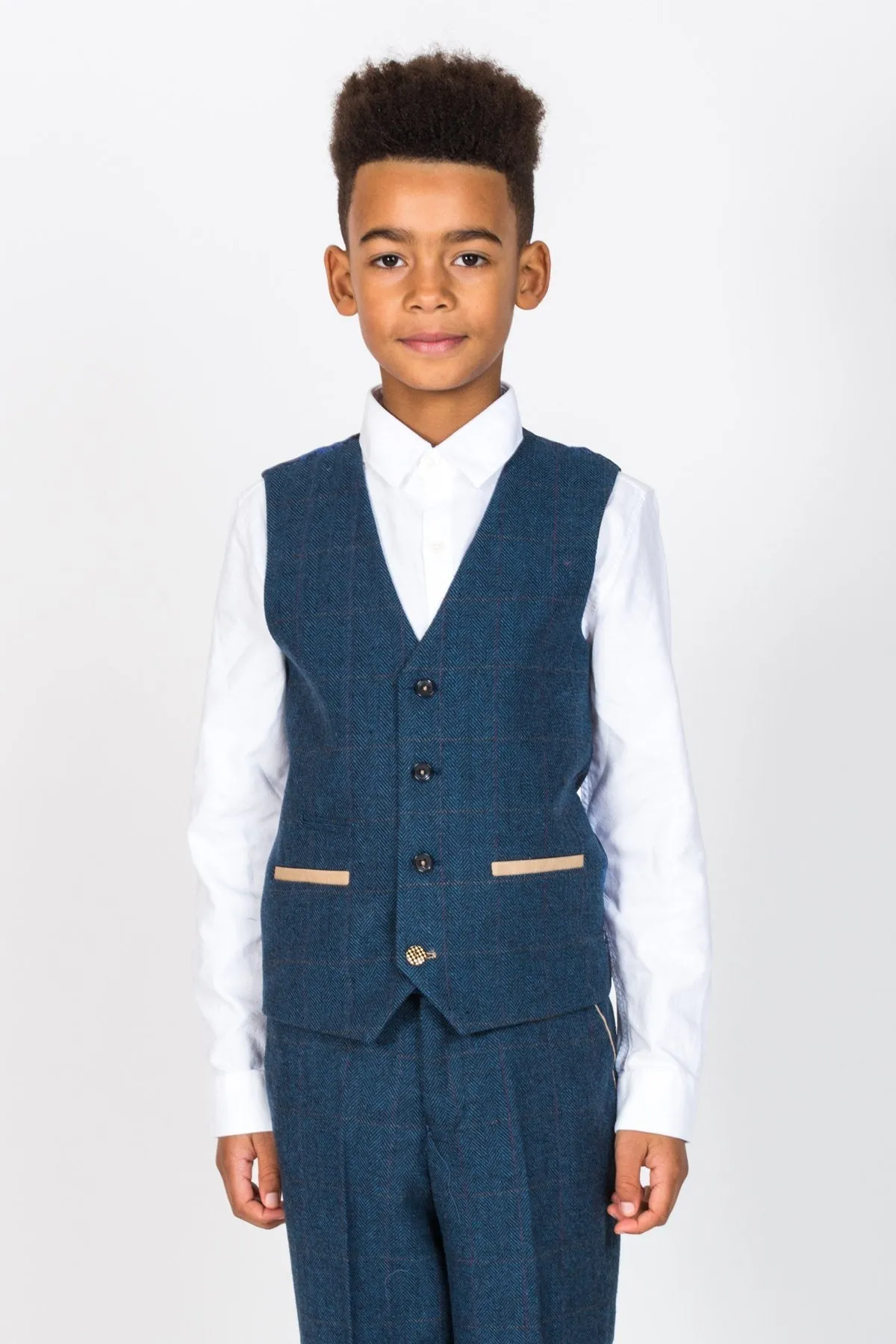 Dion Childrens Blue Tweed Check Three Piece Suit