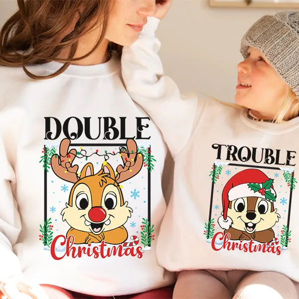 Double Trouble Christmas Sweatshirt - Sizes YXS to 5XL - Matching Family Shirts