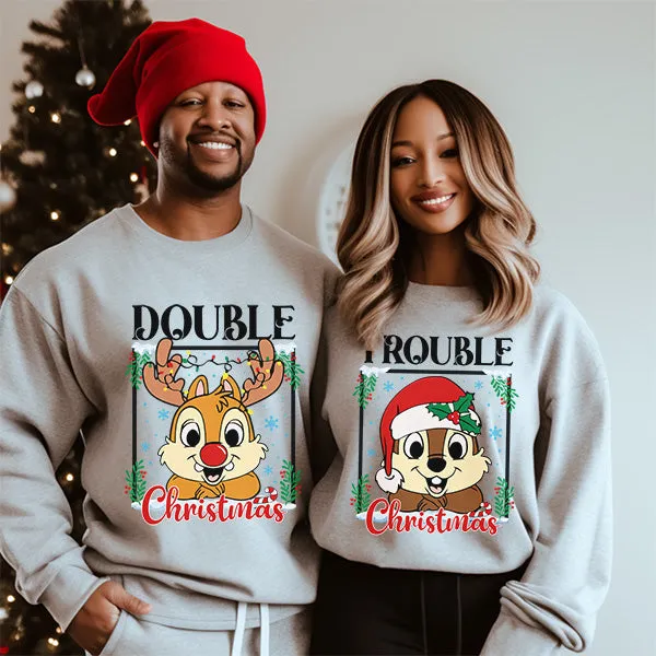 Double Trouble Christmas Sweatshirt - Sizes YXS to 5XL - Matching Family Shirts