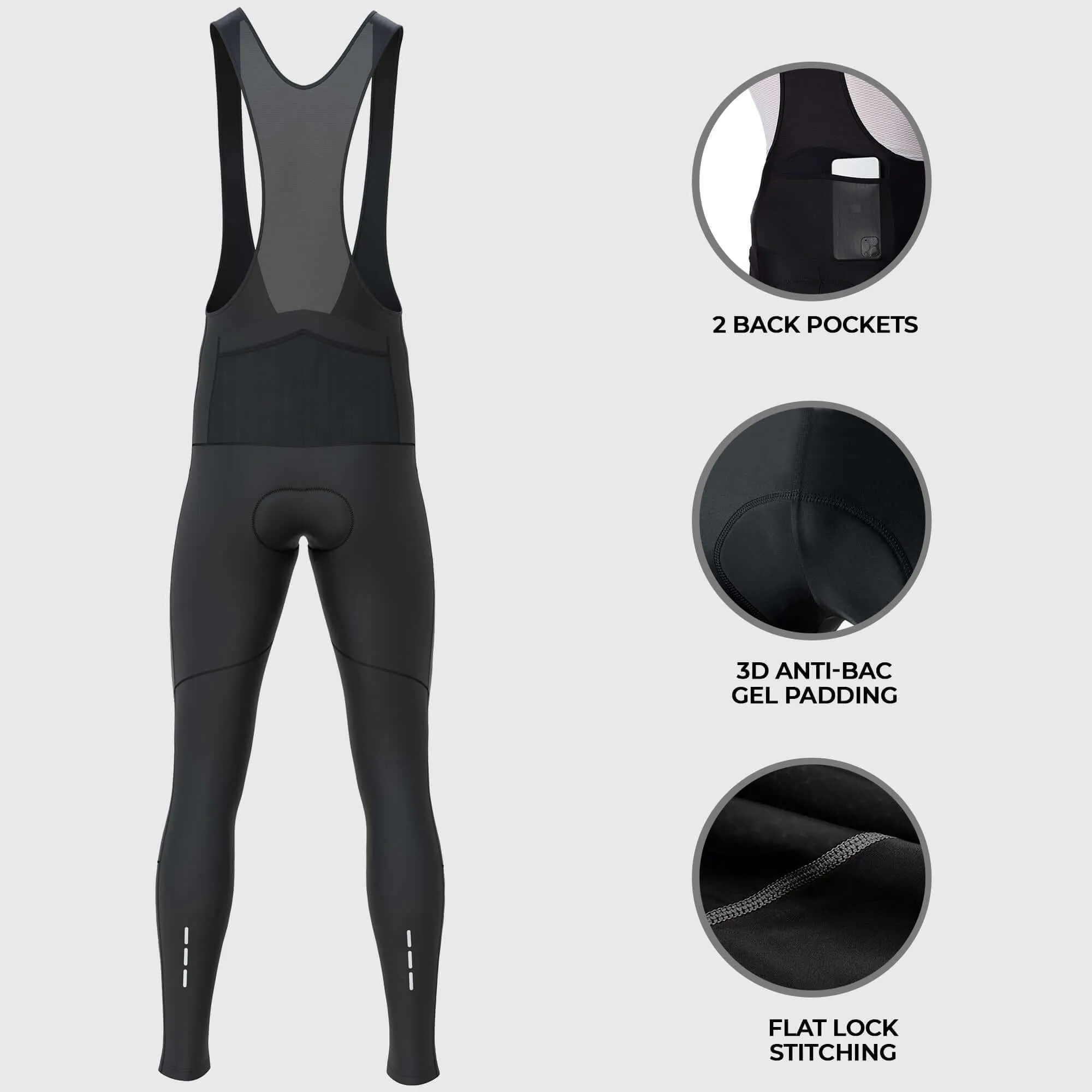 Fdx Arch Men's & Boy's Black Thermal Padded Cycling Cargo Bib Tights