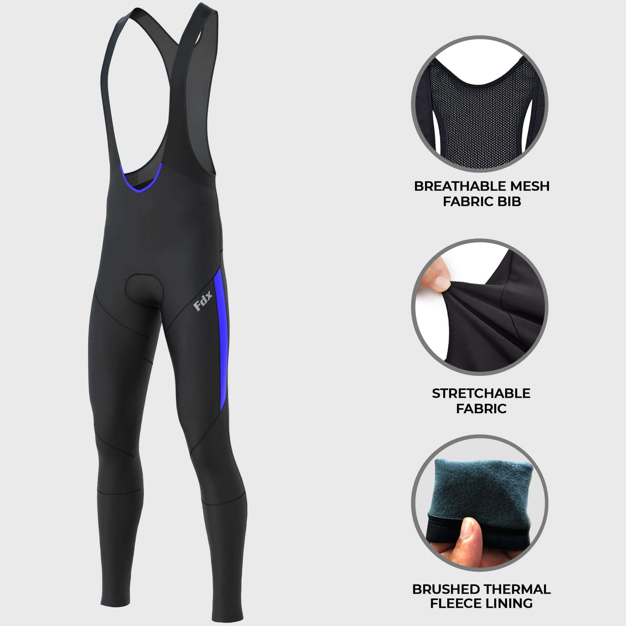 Fdx Arch Men's & Boy's Blue Thermal Padded Cycling Cargo Bib Tights