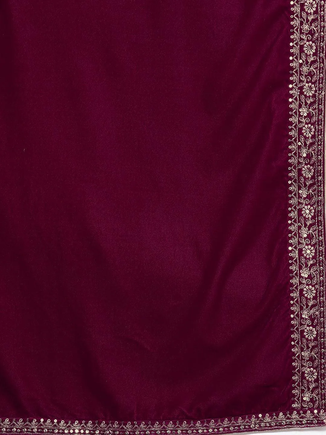 Fuschia Yoke Design Velvet A-Line Kurta With Palazzos & Dupatta