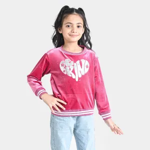 Girls Velvet Sweatshirt Heart-Pink