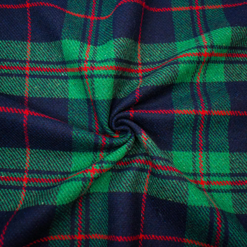 Green-Multi Poly-Wool Single Sided Brushed Plaid Twill Jacketing Fabric