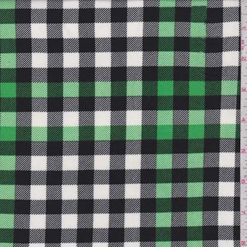 Green/White/Black Twill Check Double Brushed Jersey Knit Fabric