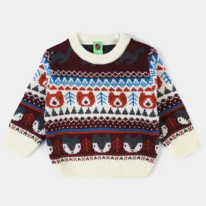 Infant Boys Acrylic Full Sleeves Sweater - Maroon/Off White