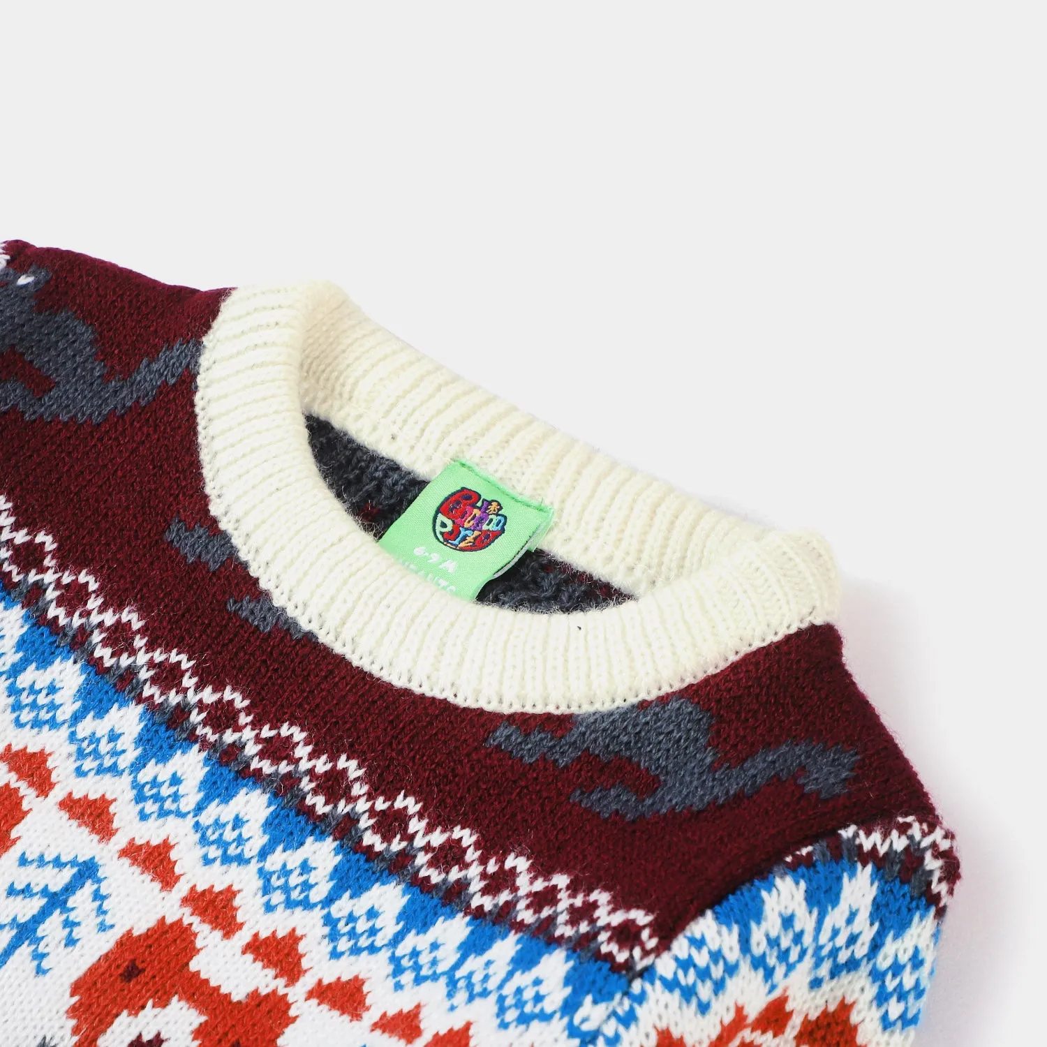 Infant Boys Acrylic Full Sleeves Sweater - Maroon/Off White