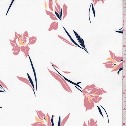 Ivory/Pink Modern Floral Double Brushed Jersey Knit Fabric