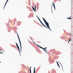 Ivory/Pink Modern Floral Double Brushed Jersey Knit Fabric