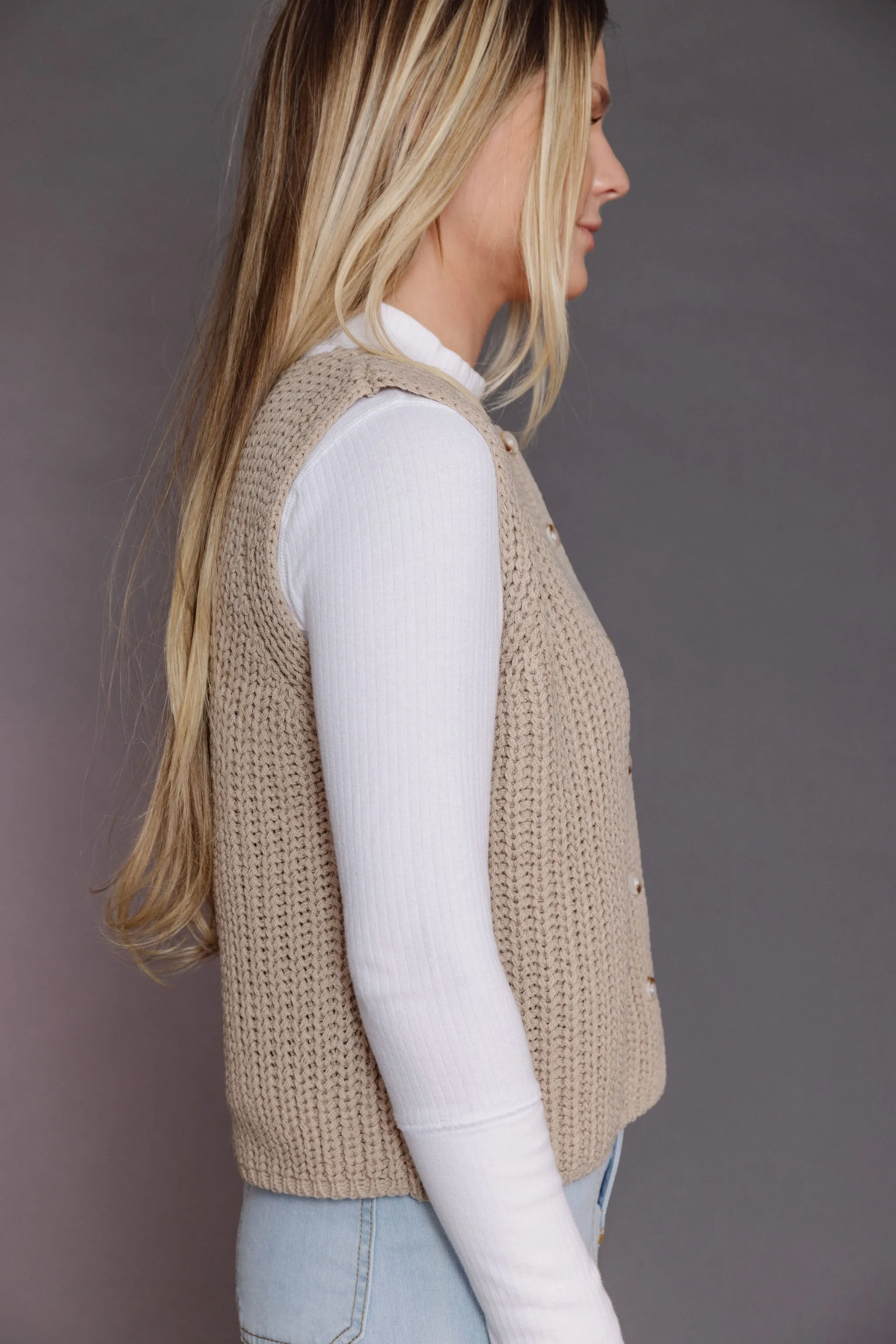 Kira Sweater Vest in Stone