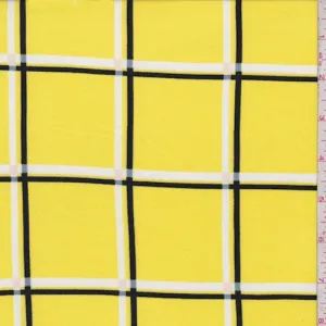 Lemon/Black/White Check Double Brushed Jersey Knit Fabric