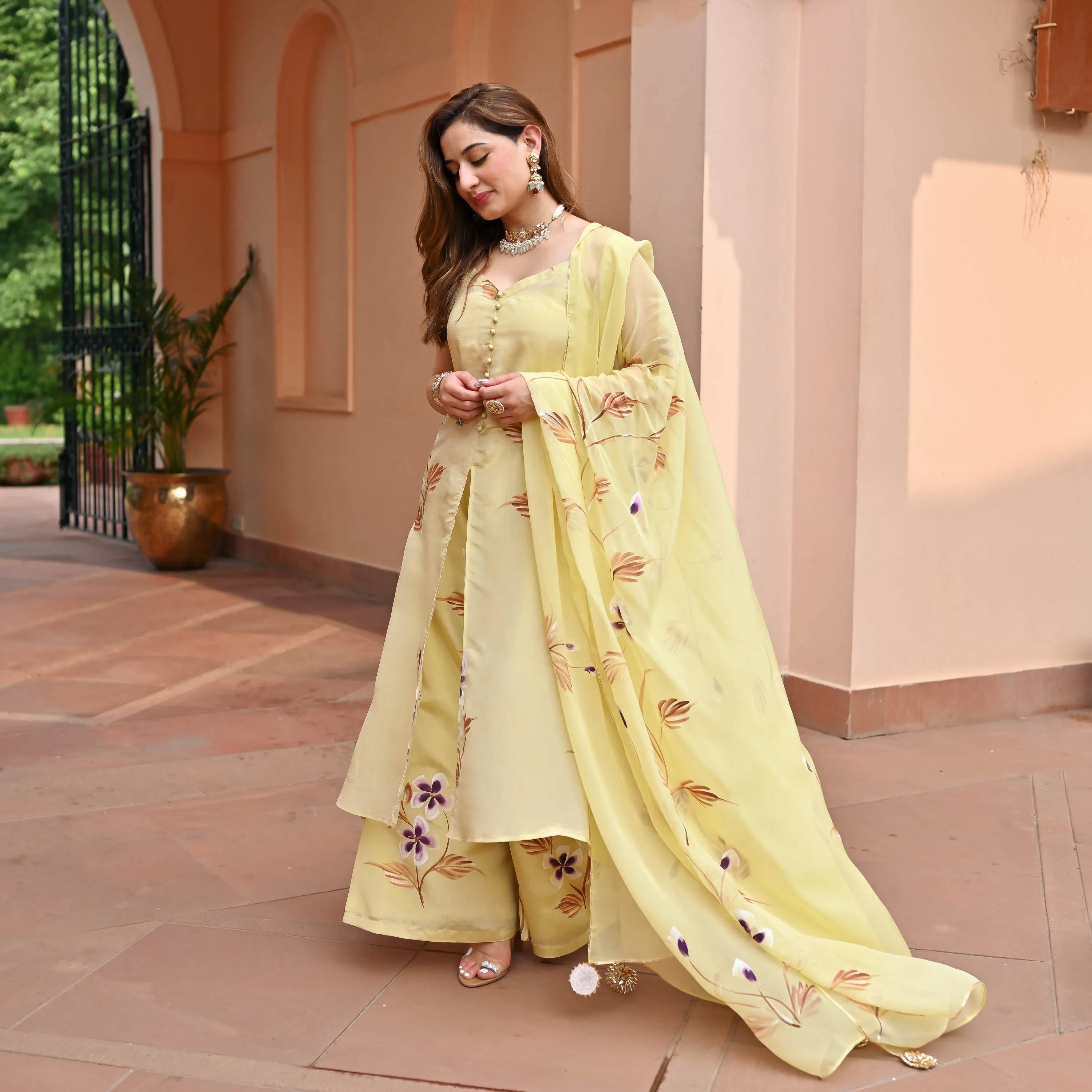 Light Yellow Tissue Silk Suit set