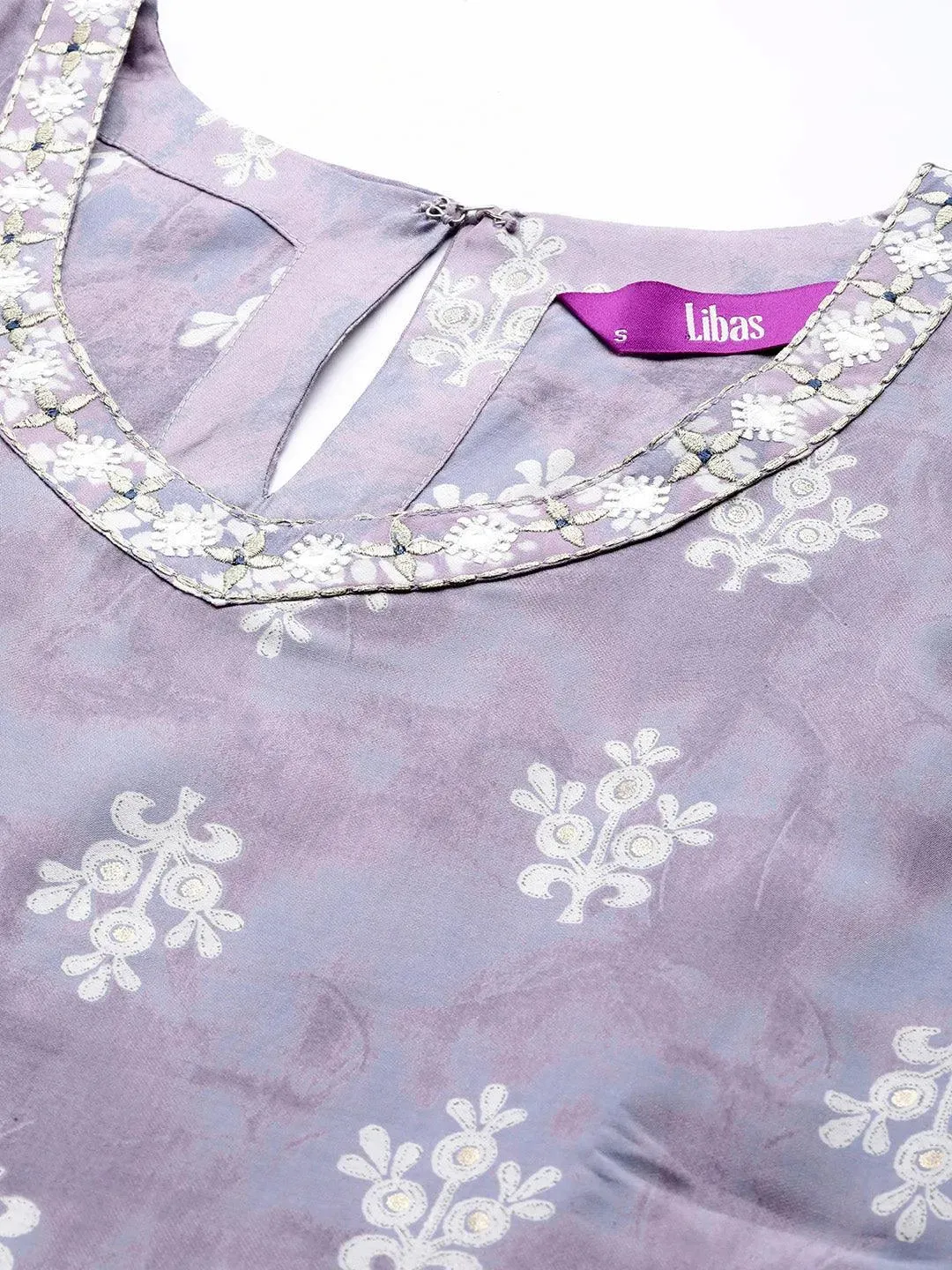 Mauve Printed Silk Blend Straight Kurta With Trousers