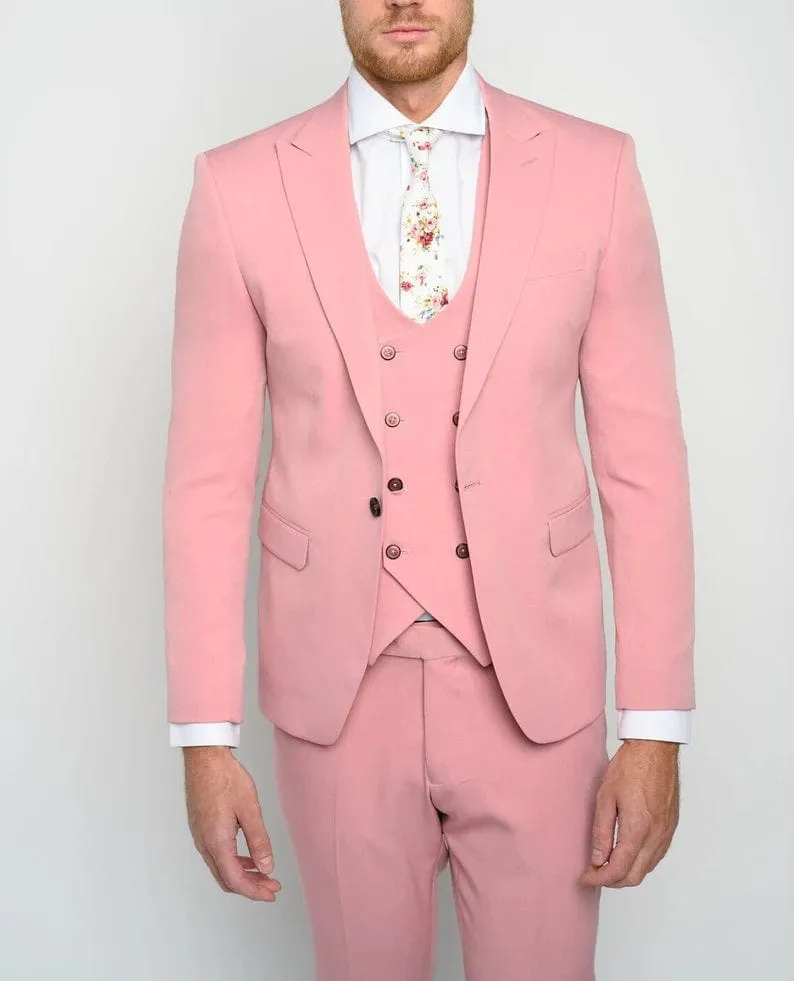 Men Suits Pink 3 Piece Slim Fit Elegant Formal Fashion Suits Groom Wedding Suit Party Wear Dinner Suits Stylish Suits Bespoke for Men