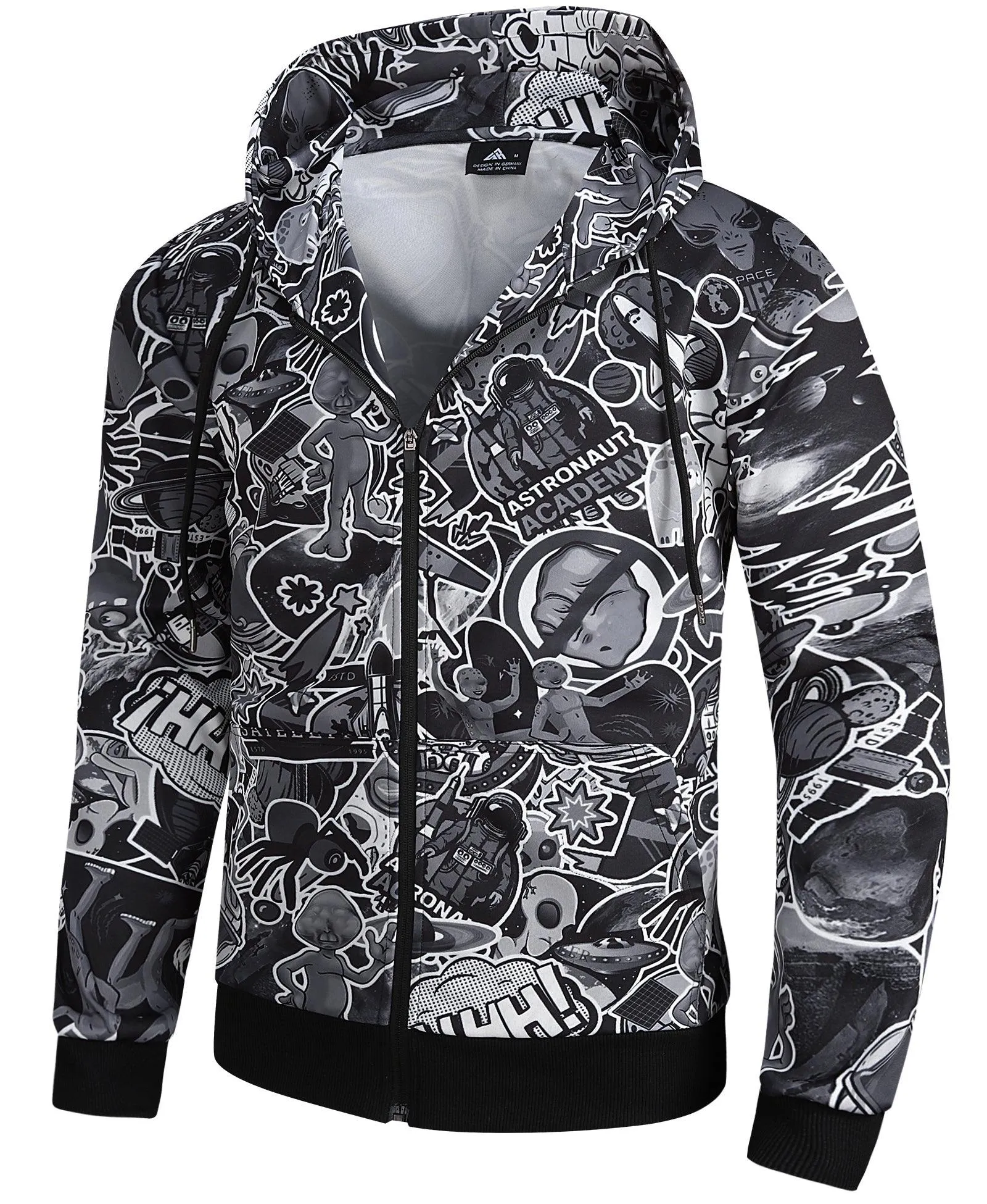 Men's Graffiti Print Zip Up Long sleeve Hoodie-ZPK006184