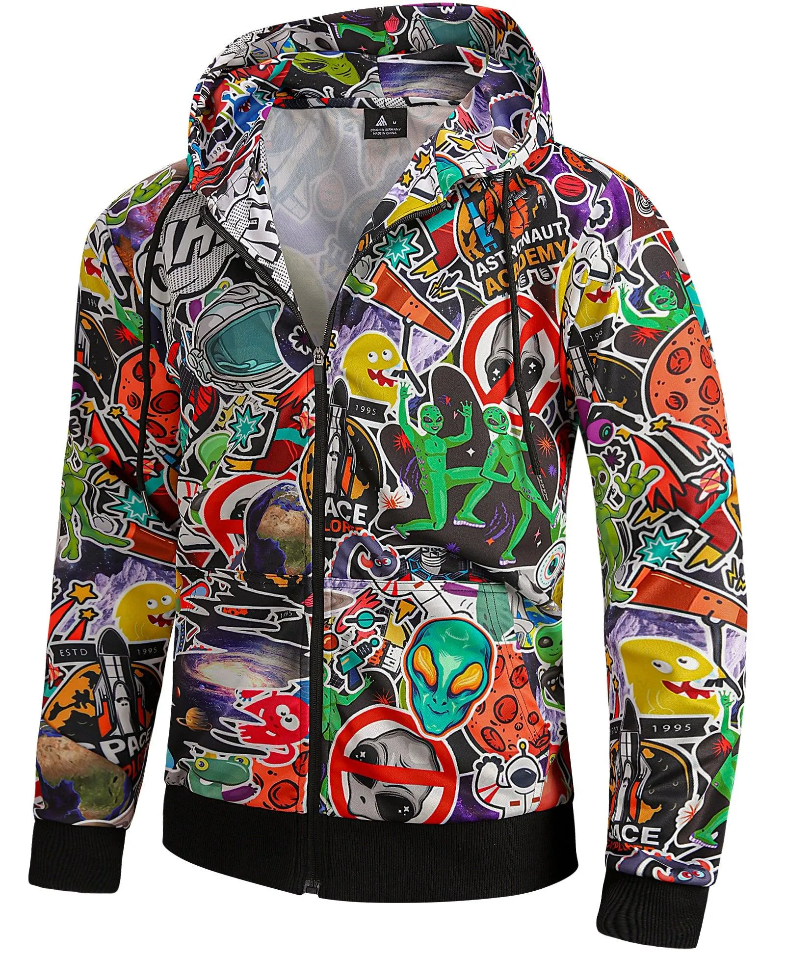 Men's Graffiti Print Zip Up Long sleeve Hoodie-ZPK006184