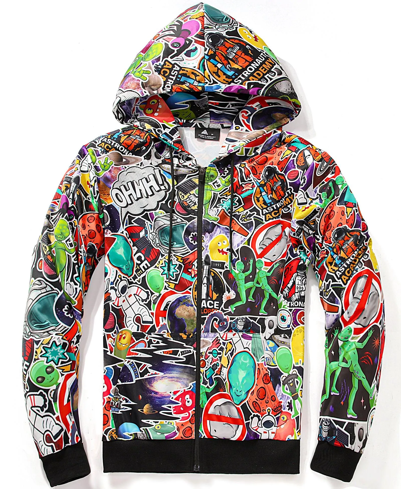 Men's Graffiti Print Zip Up Long sleeve Hoodie-ZPK006184