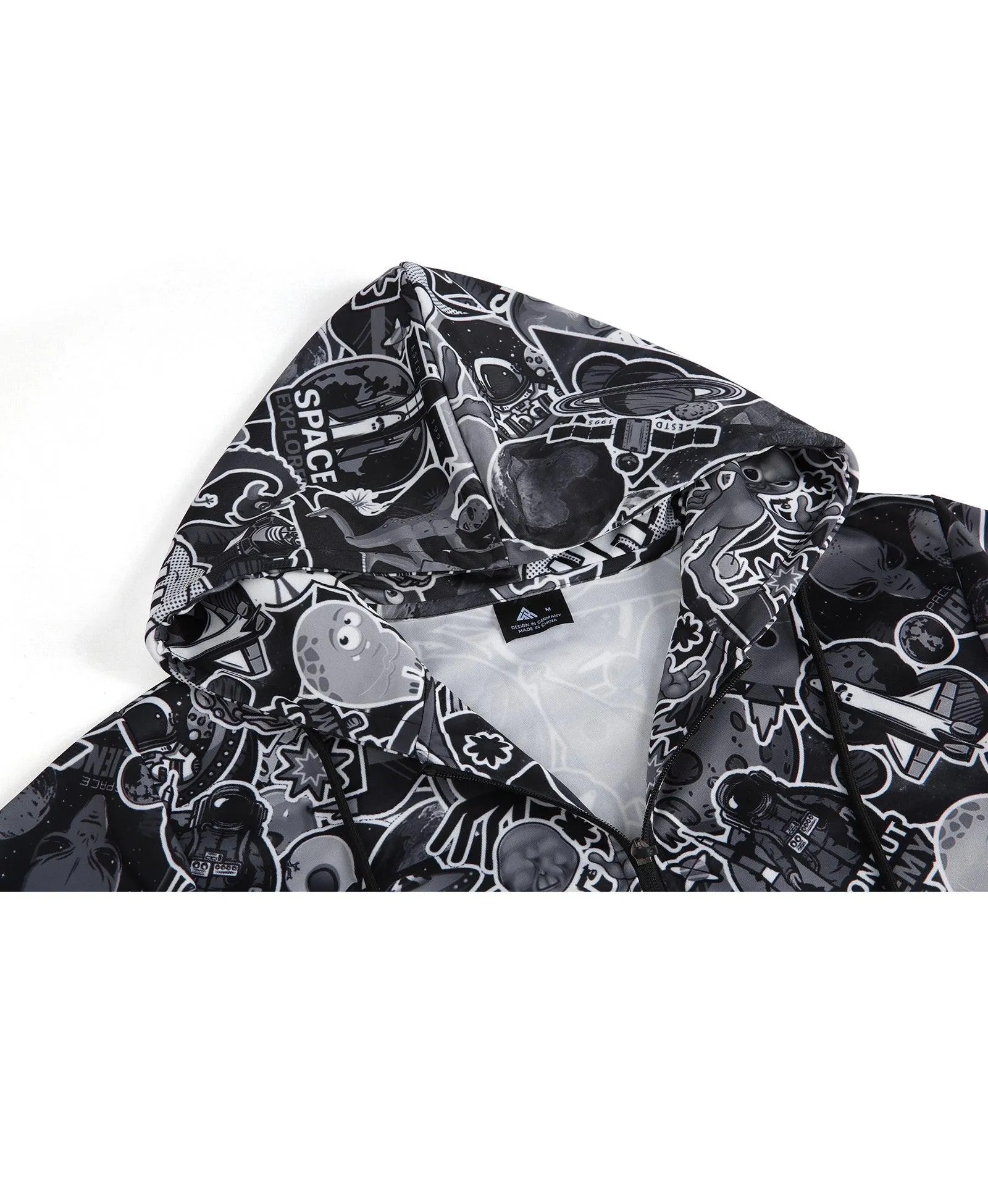 Men's Graffiti Print Zip Up Long sleeve Hoodie-ZPK006184