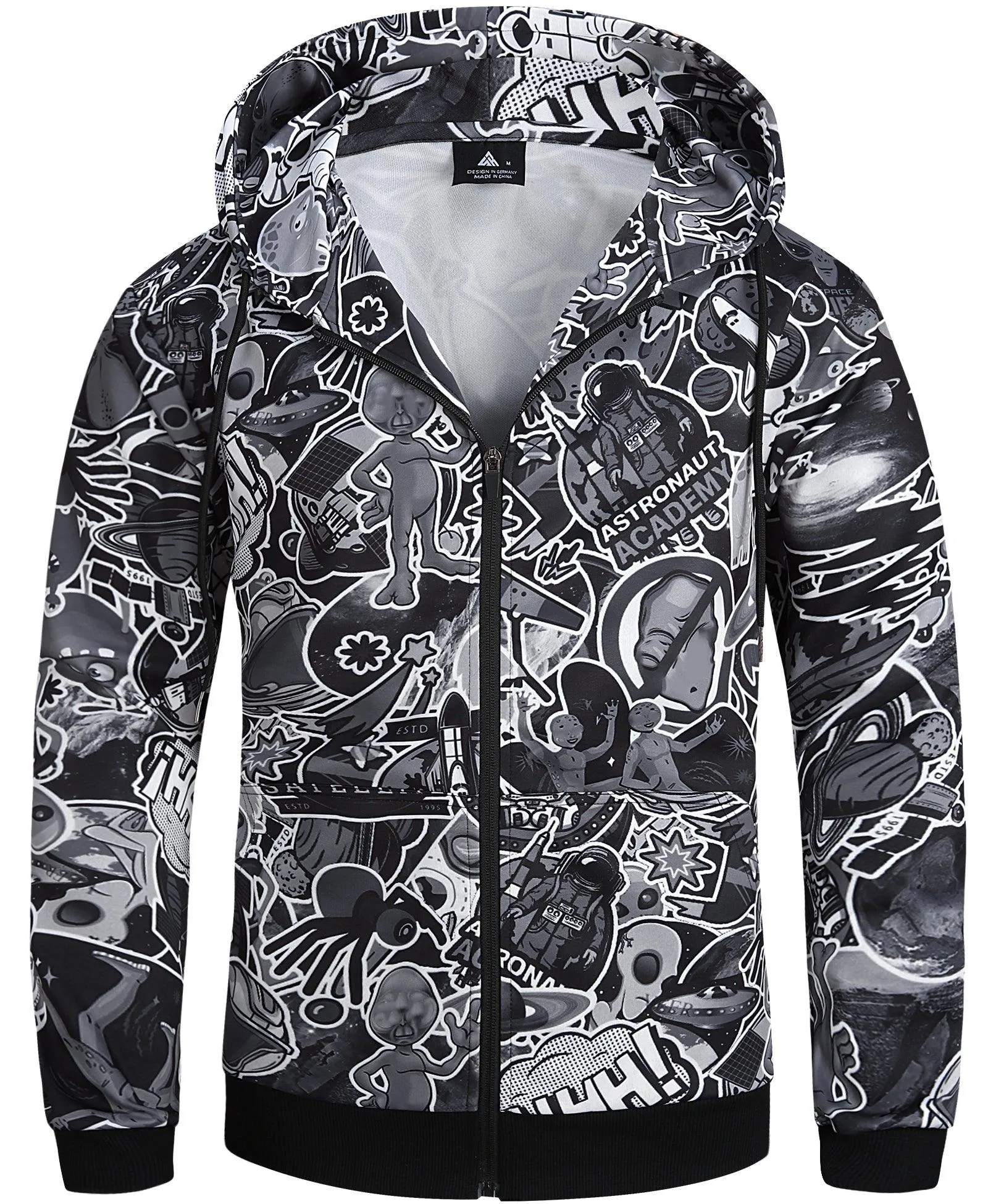 Men's Graffiti Print Zip Up Long sleeve Hoodie-ZPK006184