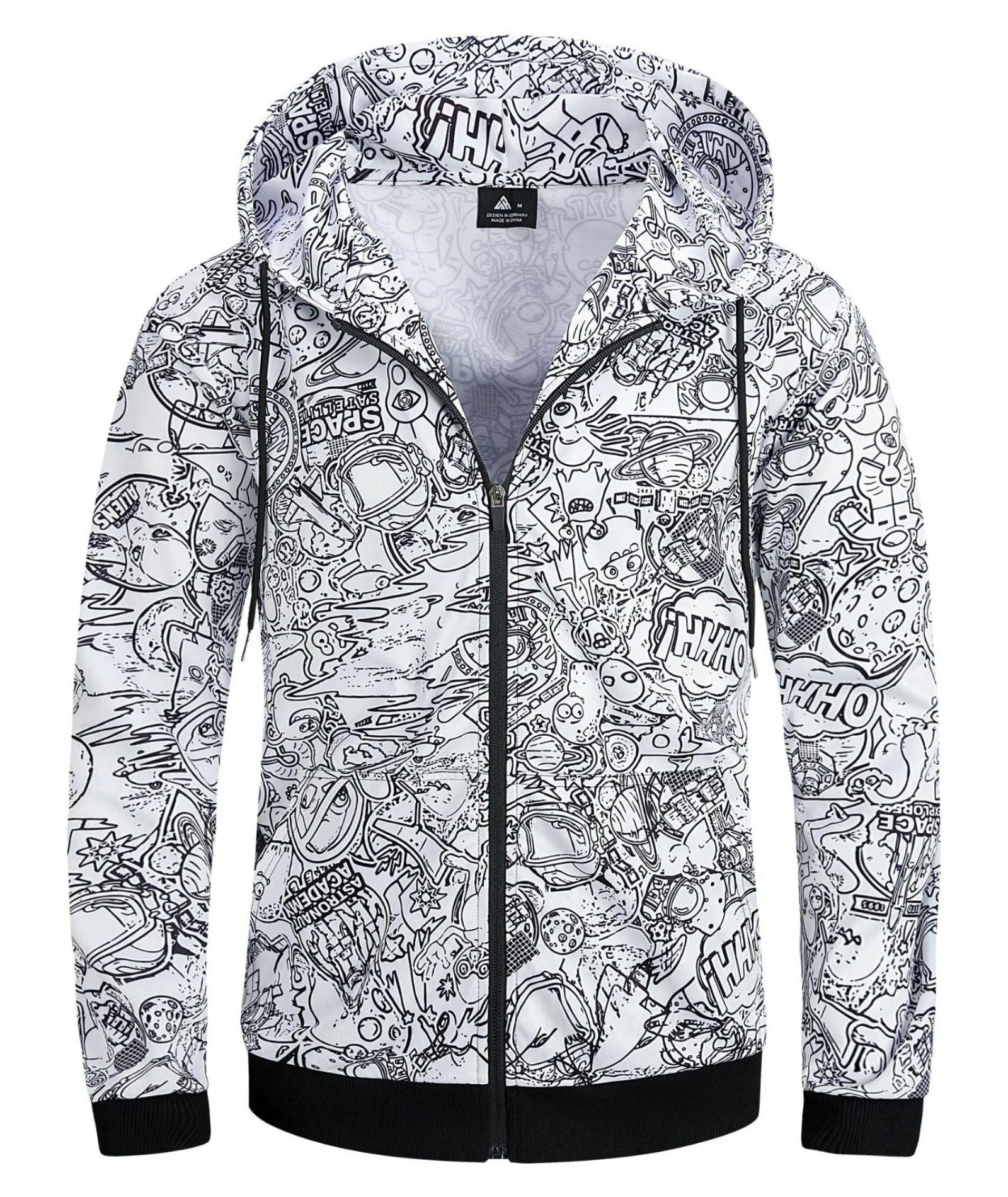 Men's Graffiti Print Zip Up Long sleeve Hoodie-ZPK006184