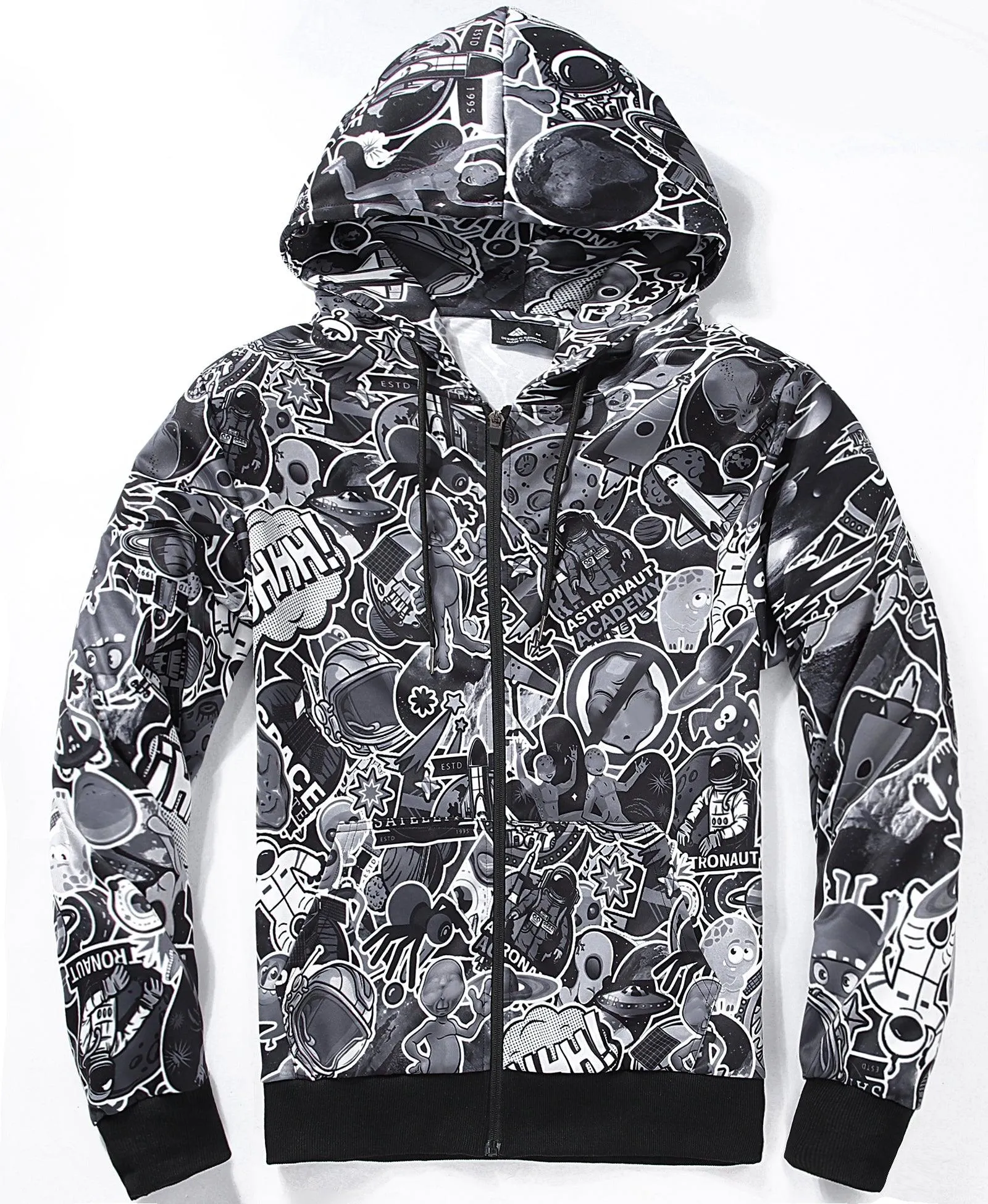 Men's Graffiti Print Zip Up Long sleeve Hoodie-ZPK006184